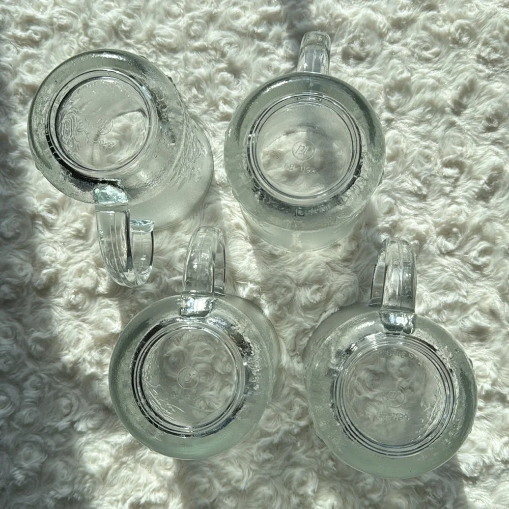 SET OF 4~VINTAGE PASARI LIVIA~ROSE~PRESSED~FROSTED GLASS CUPS/MUGS~VERY NICE~UTC